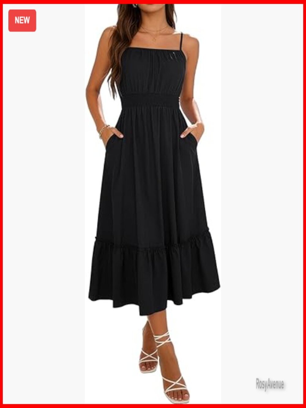 Summer Maxi Dress with Pockets Spaghetti Straps Smocked Waist Boho Beach
